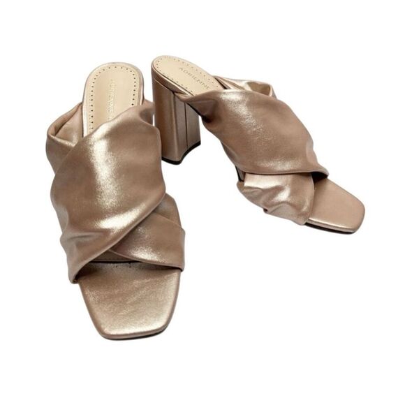 Adrienne Vittadini Mules Size 6 Rose Gold Satin Finish Open Toe Block Heel - Picture 6 of 9